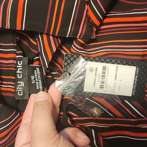 City Chic button-up amber strip long sleeve dress 16 - Picture 5 of 5